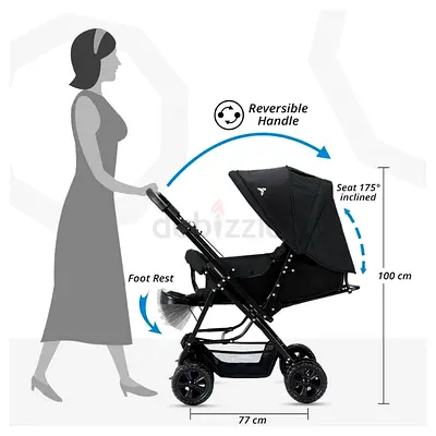 Reversible Black standard baby stroller in good used condition