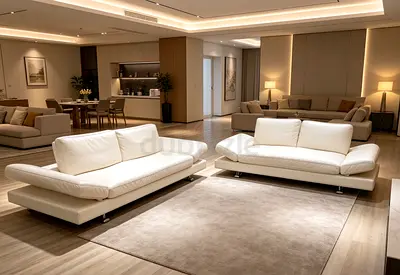 Pair of modern Marina white leather sofas in excellent condition