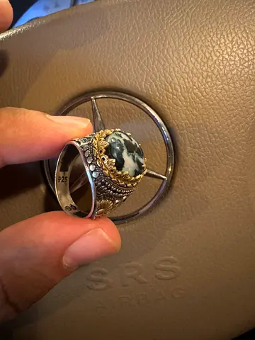 Sterling Silver Mens Statement Ring with Black-White Gemstone خاتم فضة عقيق يمني نادر مشغول يدوياً