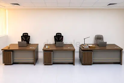 Set of 3 Wooden Office Desks with Storage and Chairs - Good Condition