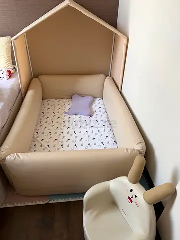 Soft Beige Baby Floor Bed with Canopy - Cozy Montessori Style