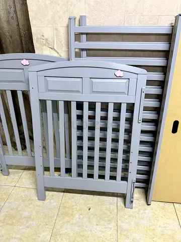 Grey Wooden Baby Crib (Disassembled Parts) - Good Condition