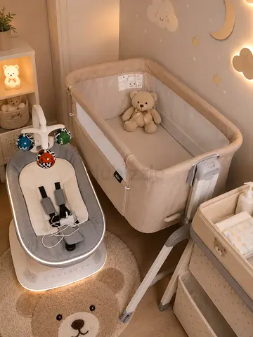Portable bedside bassinet with baby rocker - beige set
