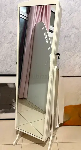 Free-standing Tilt Mirror with Jewelry Storage - White