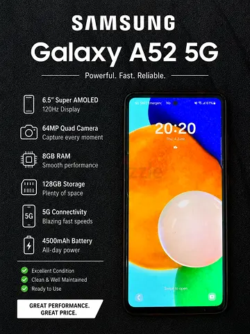 Samsung Galaxy A52 5G - 128GB, 8GB RAM, Excellent Condition