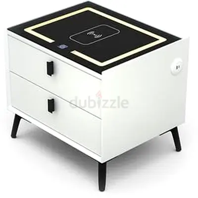 Modern Smart Nightstand with Wireless Charging and LED Lighting