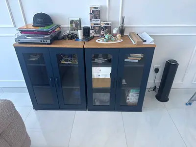 Solid Wood Top Glass-Door Storage Cabinet - Good Condition