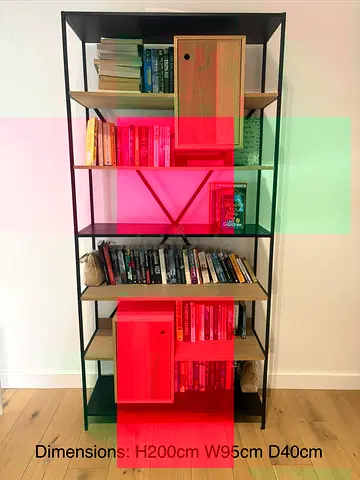 Tall Industrial-Style Bookcase with Wooden Cabinets