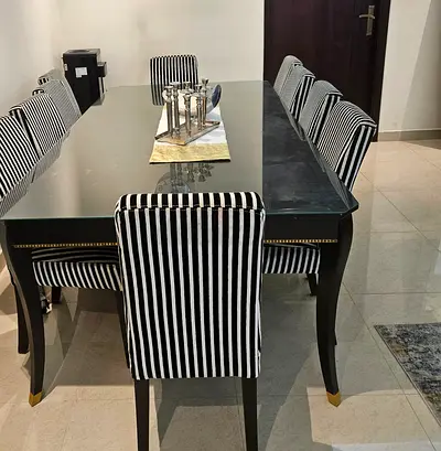 Large Wooden Dining Table + 10 Chairs + Custom Glass Top