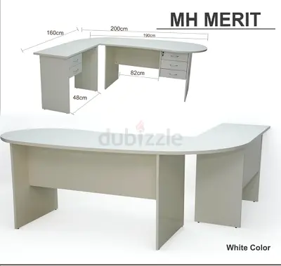 White L-shaped Executive Office Desk with Drawers - MH MERIT (200cm x 160cm)