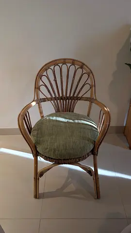Wicker/Rattan armchair with green cushion
