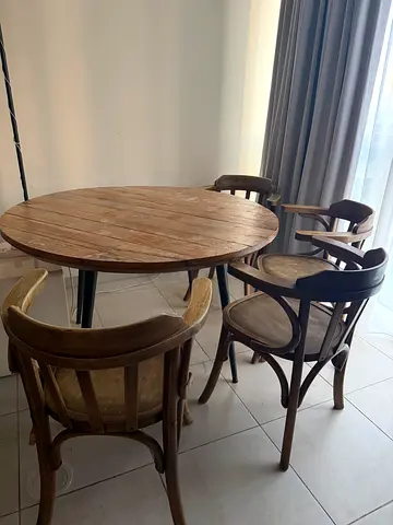 Solid Wood Round Dining Table with 4 Matching Chairs - Light Rustic Finish