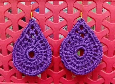 Handmade Purple Crochet Teardrop Earrings - Lightweight