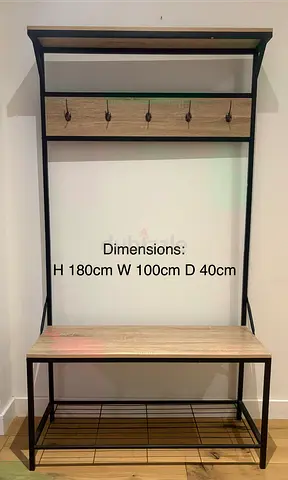 Hallway coat rack with bench and shoe shelf