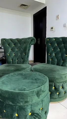 Green Velvet Accent Chairs Set with Ottoman - Good Condition