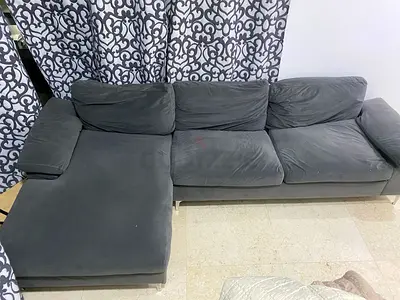 Used L-shaped Grey Fabric Sofa with Chaise - Comfortable 3-Seater