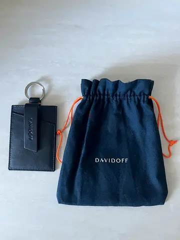 Davidoff card holder / money clip / tag, dark navy, with ring to attach plus dust bag