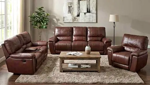 Brown Leather 3-Seater Recliner Sofa Set with Armchair