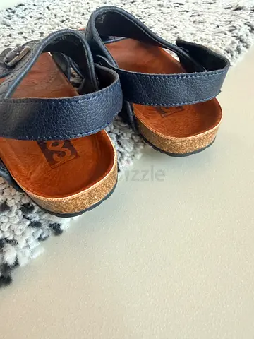 Gently used black cork-sole womens sandals, size medium