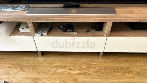 Modern Wooden TV Stand with White Drawers
