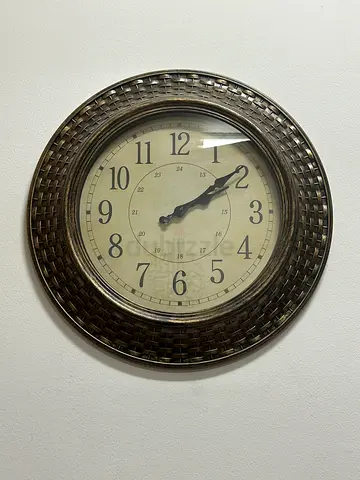 Round Wall Clock with Textured Metal Frame - 3 years old flawless condition