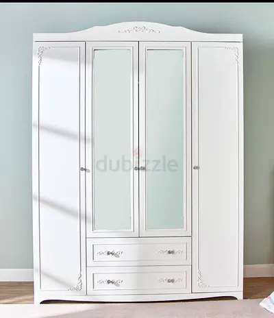 White 4-Door Wardrobe with Mirrors and Drawers