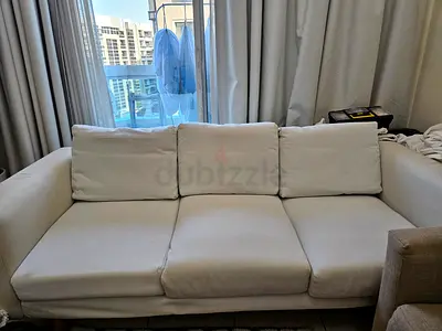 IKEA 3-Seater White Fabric Sofa - Good Condition