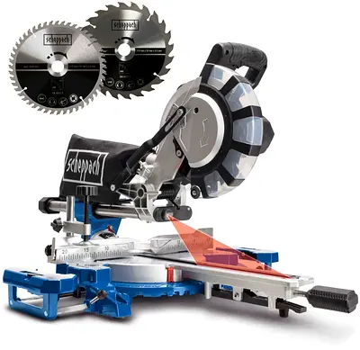Scheppach HM216SPX Sliding 210mm 8 Blade, 45° Bevel 340mm Cross Cut Laser