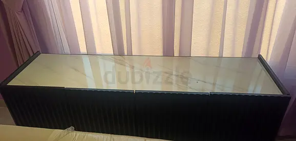 Long low TV cabinet / media console with glass top