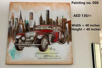 Wall Painting Vintage Red Classic Car - 40x40 inches