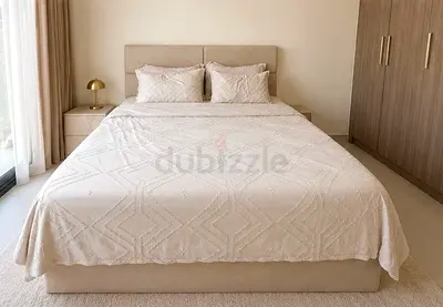 Used King Size Bed Frame with Headboard with Mattress - Neutral Beige