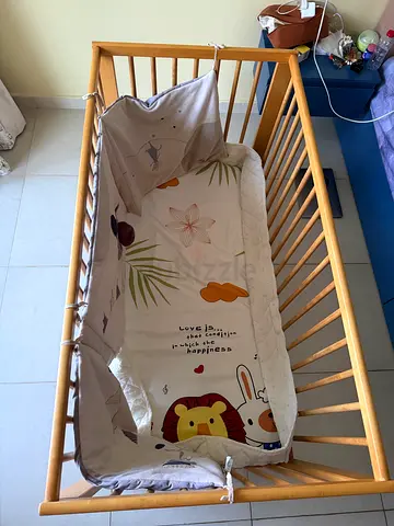 Ikea Wooden Baby Crib with Mattress and bedding
