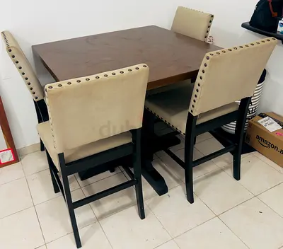 Premium Solid Wood Square Dining Set – Table + 4 Luxury Chairs