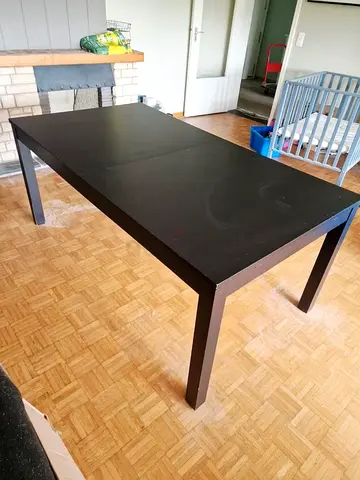 Large Black Wooden Dining Table - Solid Rectangular, Seats 6-8