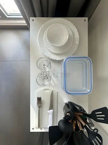 Kitchen utensils bundle: plates, cutlery, storage box and cooking tools