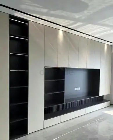 Built-in Modern Wall Entertainment Unit with Storage Cabinets