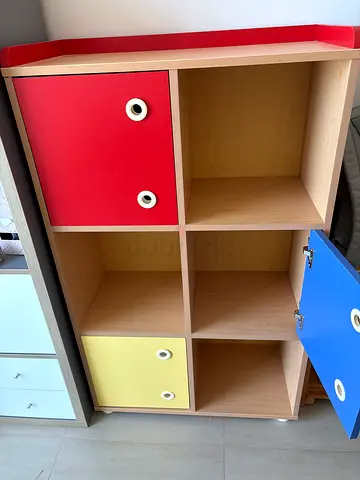 IKEA Kallax-style 6-cubby Storage Unit with Colorful Doors - Good Condition