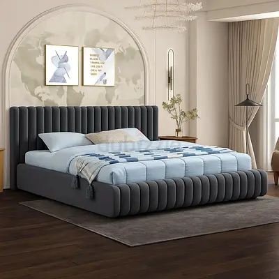 Luxury Velvet King Size Bed – Modern Design With Mattress