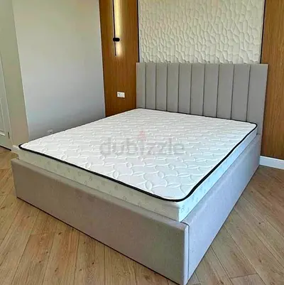 Modern Upholstered king size Bed Frame with Headboard and Mattress
