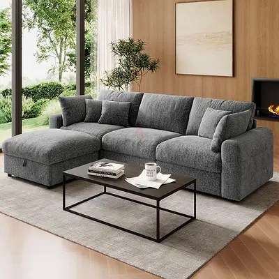 5 seater boucle fabric L shaped sofa