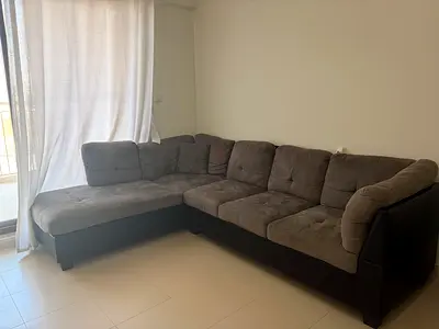 L-shaped Grey Fabric Corner Sofa - Comfortable 5-Seater