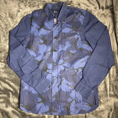 Fred Perry Blue patterned long sleeve mens shirt - casual/formal mix