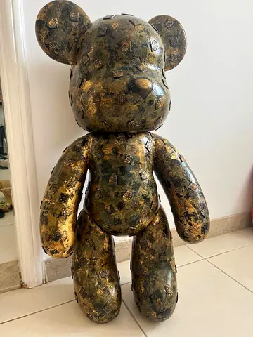 Large Gold-Leaf Bear Sculpture - Decorative Collectible Figure, 1 meter. Artist artwork.