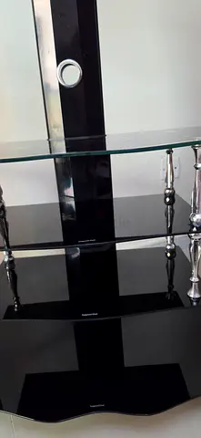 Glass and Metal TV Entertainment Unit with Shelves