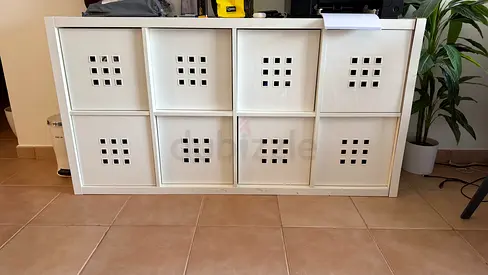 White 8-Cube Storage Shelving Unit with Bins