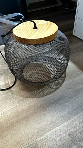 Modern taupe Mesh Pendant Light with Wooden Canopy — 1 Piece