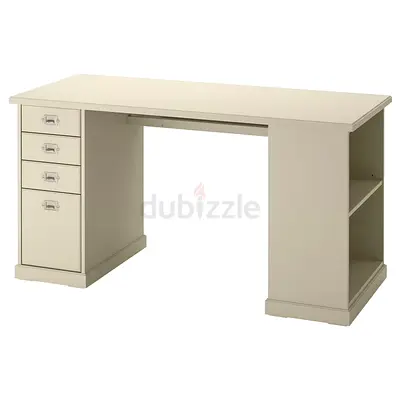 White Wooden Office Desk with Drawers and Open Shelves was bought for 3,000 AED / Urgent sell
