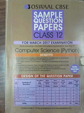 12th Grade Computer Science and Maths sample question paper