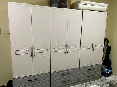 White and Grey 6-Door Wardrobe with Drawers - Good Condition