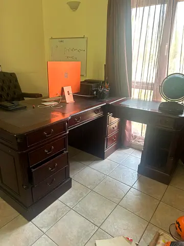 Large Wooden Executive L-Shaped Office Desk - Dark Mahogany